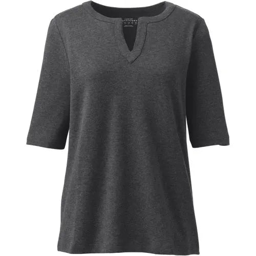 Women's Cotton Polyester Modern Half Sleeve Splitneck