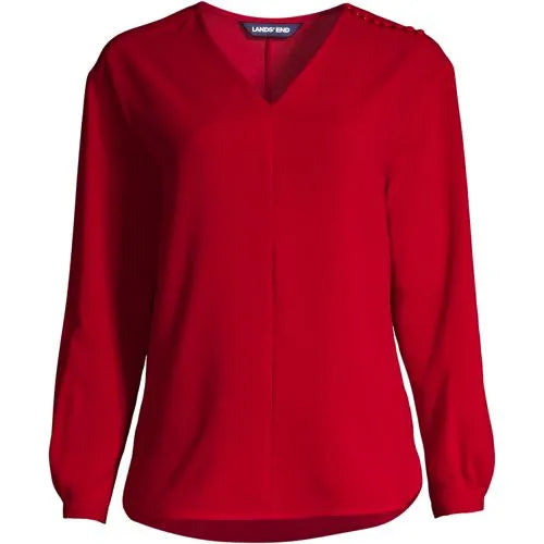 Women's Plus Size Long Sleeve V-neck Button Shoulder Crepe Blouse