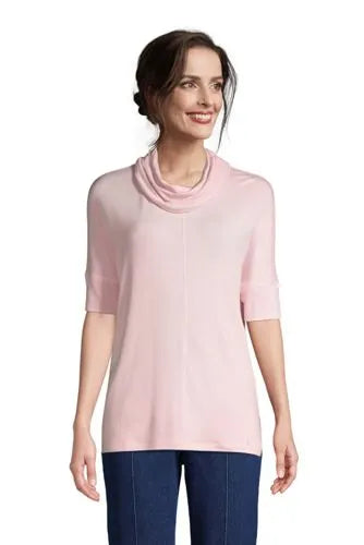 Women's Super Soft Elbow Sleeve Cowl Neck Pullover Top