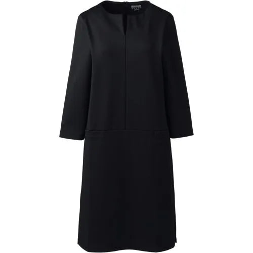 Women's Ponte 3/4 Sleeve Split Neck Shift Dress