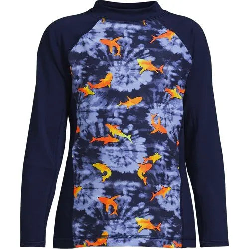 Boys Husky Mock Neck Long Sleeve UPF 50 Swim Rash Guard