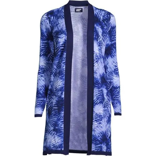 Women's Fine Gauge Cotton Long Open Cardigan Sweater - Print