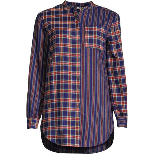 Women's Flannel A-Line Long Sleeve Tunic Top