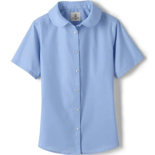 School Uniform Girls Short Sleeve Peter Pan Collar Broadcloth Shirt