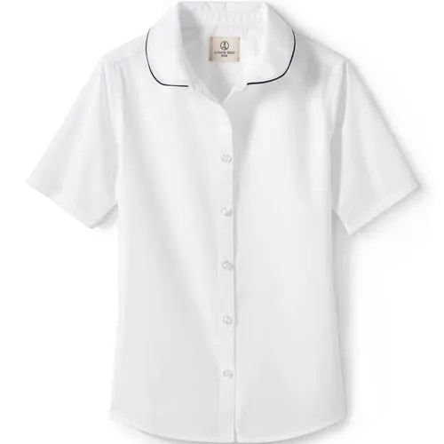 School Uniform Girls Piped Peter Pan Collar Broadcloth Shirt