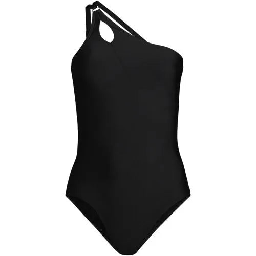 Women's Long Chlorine Resistant Tummy Control One Shoulder One Piece Swimsuit Adjustable Strap