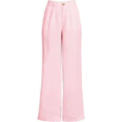 Women's High Rise Wide Leg Linen Pleated Pants