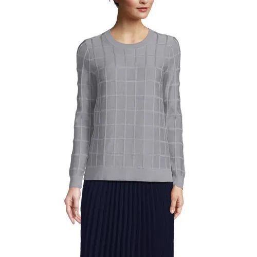 Women's Windowpane Textured Pullover Crew Sweater