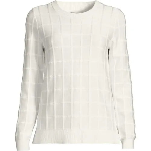 Women's Windowpane Textured Pullover Crew Sweater