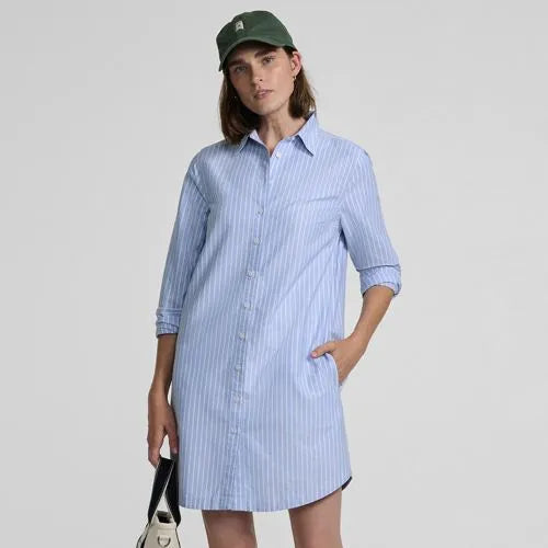 Women's Oxford Long Sleeve Button Front Shirt Dress