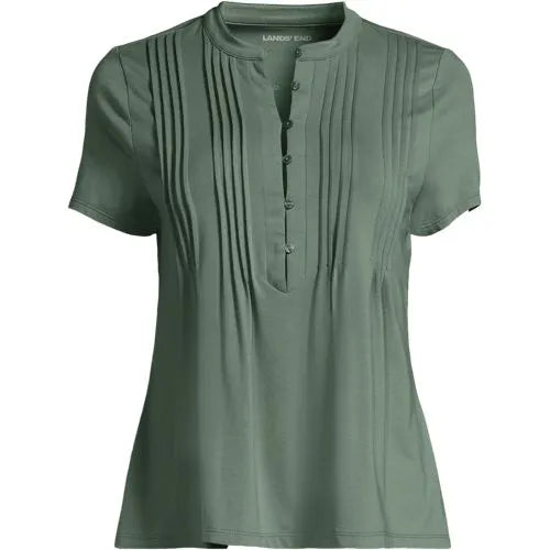 Women's Lightweight Jersey Button Pintuck Top