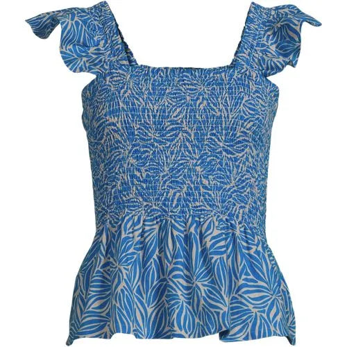 Women's Linen Ruffle Strap Smocked Top