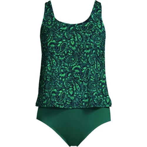 Women's Chlorine Resistant One Piece Scoop Neck Fauxkini Swimsuit