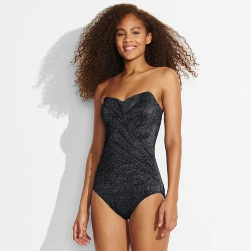 Women's SlenderSuit Shine Bandeau Tummy Control High Leg One Piece Swimsuit
