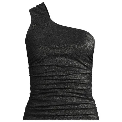 Women's Chlorine Resistant Shine Shirred One Shoulder Tankini Swimsuit Top