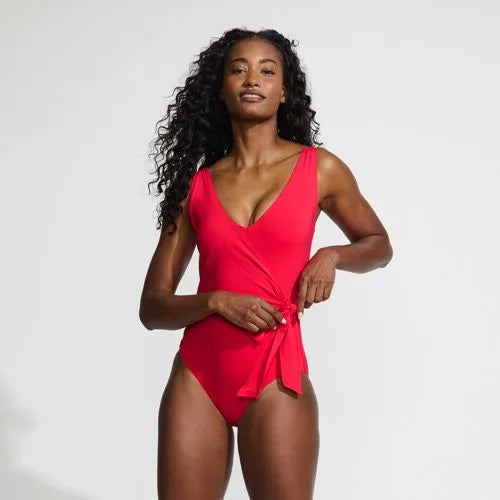Women's Side Tie Wrap One Piece Swimsuit