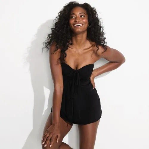 Women's Ruched Multi-Way Mini Swim Dress Swimsuit