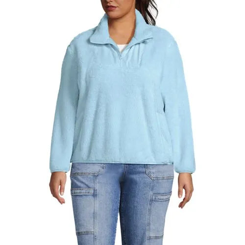 Women's Plus Size Half Zip Cozy Sherpa Fleece Pullover