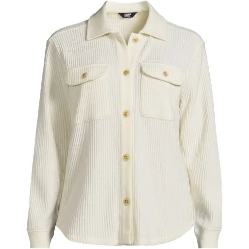 Women's Plus Size Waffle Relaxed Long Sleeve Shirt Jacket