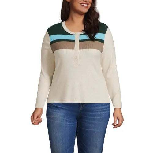 Women's Plus Size Long Sleeve Cozy Rib Henley Top