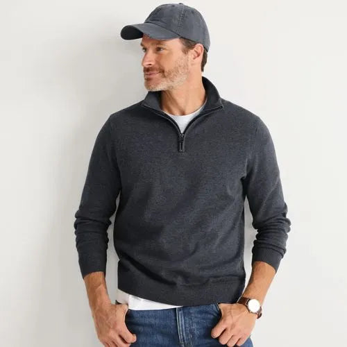 Men's Long Sleeve Fine Gauge Cotton Quarter Zip Sweater