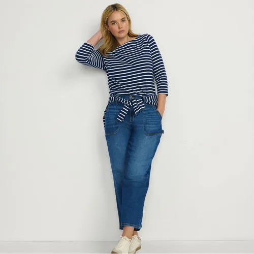 Women's Plus Size Soft Denim High Rise Utility Cargo Ankle Jeans