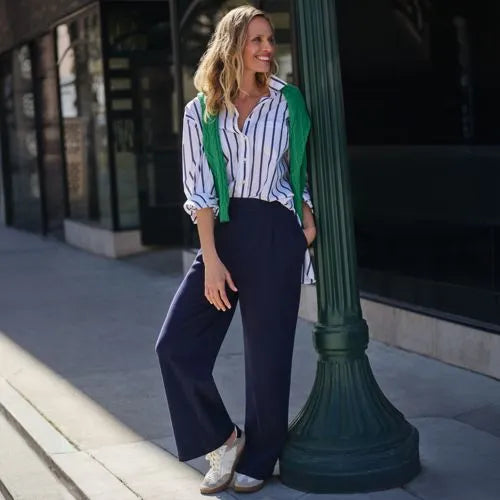 Women's Sport Knit High Rise Pleated Wide Leg Pants