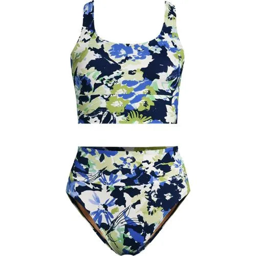 Women's Tugless Midkini Top and High Waisted Bottom Swimsuit Set