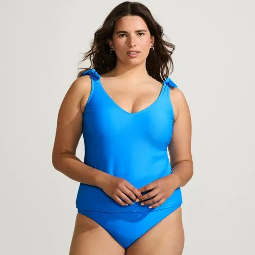 Women's Tie Shoulder Ribbed Flutter Tankini Top