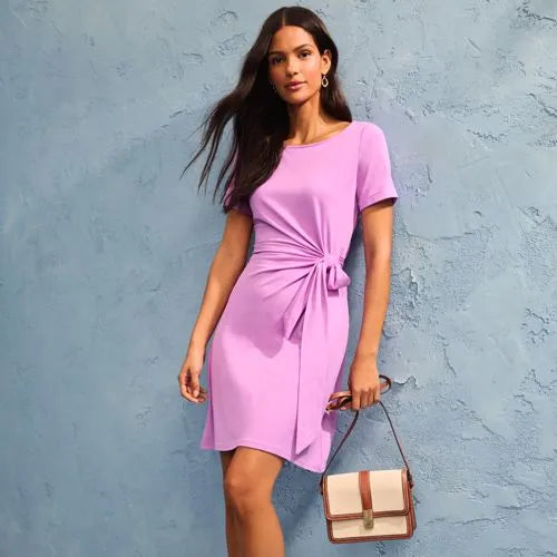 Women's Short Sleeve Cotton Modal Wrap Above the Knee Dress