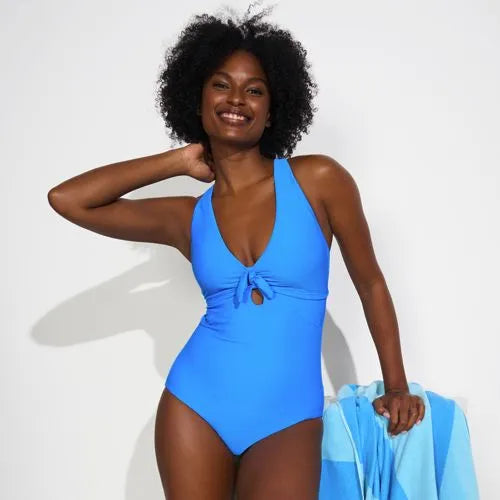 Women's Ribbed Knot Front One Piece Swimsuit