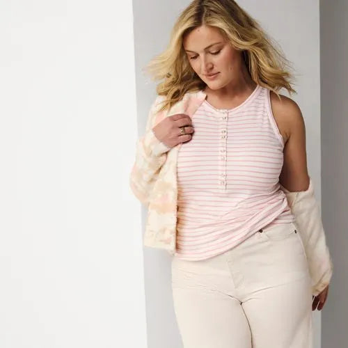 Women's Drapey Rib Fitted Henley Tank Top