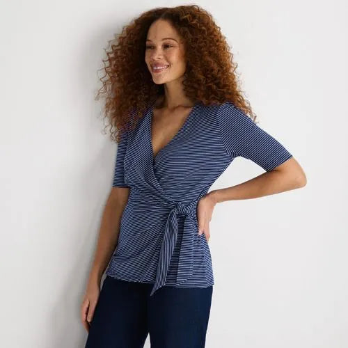 Women's Elbow Sleeve Lightweight Jersey Side Tie Blouse