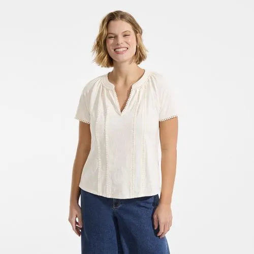 Women's Slub Short Sleeve Notch Neck Top