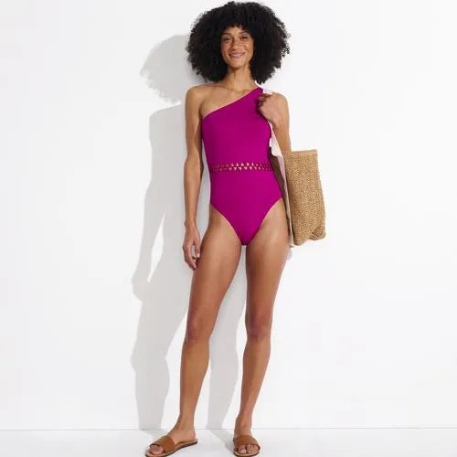 Women's Macrame One Shoulder High Leg One Piece Swimsuit