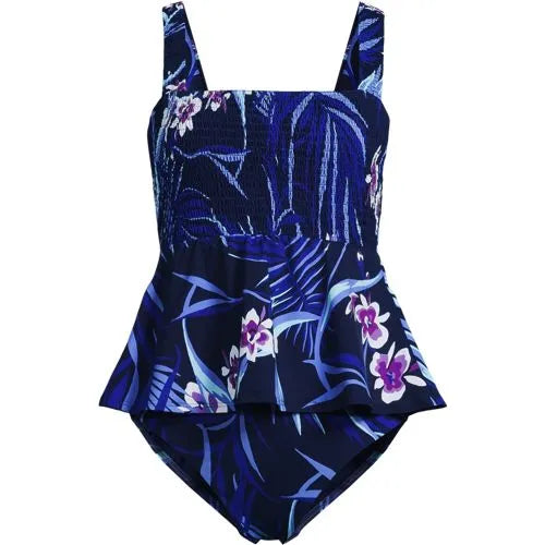 Women's Smocked Tankini Top and High Waisted Bottoms Swimsuit Set
