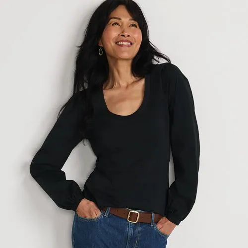 Women's Supima Interlock Scoop Neck Blouson Sleeve Top
