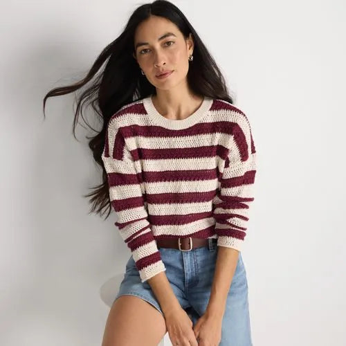 Women's Cotton Blend Pointelle Crew Neck Sweater