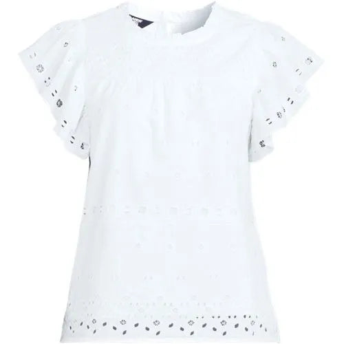 Women's Eyelet Ruffle Sleeve Popover Top