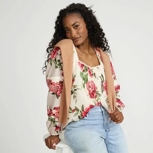 Women's Square Neck Pintuck Blouse