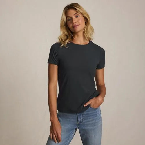 Women's Short Sleeve Tugless Double Layer Crew Neck Knit Top