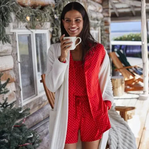 Women's Cooling 3 Piece Pajama Set - Long Sleeve Top Cami and Shorts