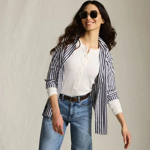 Women's Drapey Rib Fitted Long Sleeve Henley T-Shirt
