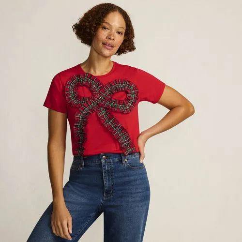 Women's Short Sleeve Supima Cotton Ruffle Bow T-Shirt