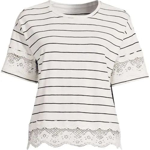Women's Plus Size Short Sleeve Slub Jersey Cutwork T-Shirt