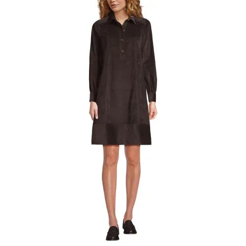Women's Wide Wale Cord Popover Long Sleeve Shirt Dress