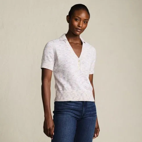 Women's Cotton Blend Short Sleeve Polo Sweater