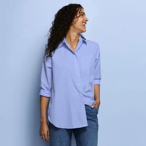 Women's Oversized No Iron Tunic with Statement Collar Shirt