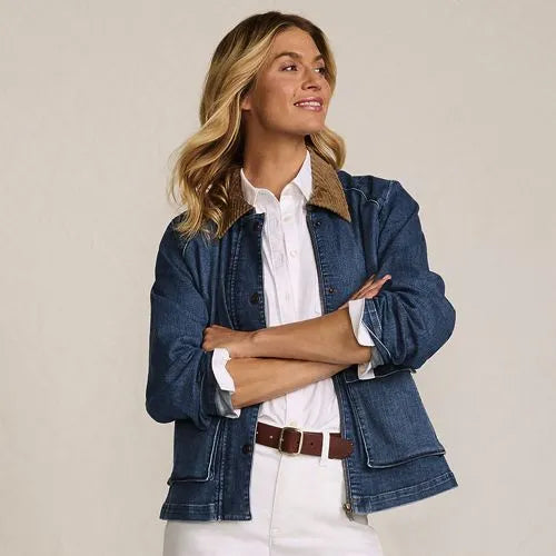 Women's Corduroy Collared Denim Jacket