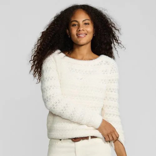 Women's Fuzzy Eyelash Cable Boatneck Sweater